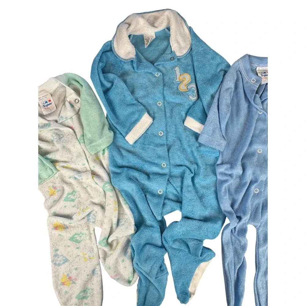 Vintage Baby Sleeper Pajamas Terry Cloth Retro Nursery‎ Decor Boy Bundle Romper